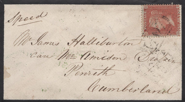 136741 1855 MOURNING ENVELOPE TO PENRITH WITH DIE 2 1D PL.6 (SPEC C6)(BB).