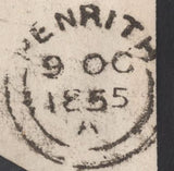 136741 1855 MOURNING ENVELOPE TO PENRITH WITH DIE 2 1D PL.6 (SPEC C6)(BB).