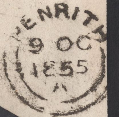 136741 1855 MOURNING ENVELOPE TO PENRITH WITH DIE 2 1D PL.6 (SPEC C6)(BB).
