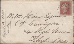 136747 1855 MAIL LEAMINGTON TO RHYL, WALES WITH DIE 2 1D PL.6 (SG21)(TK) WITH 'SOUTH-PARADE' RECEIVERS HAND STAMP (WA213).