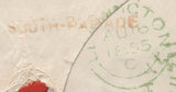 136747 1855 MAIL LEAMINGTON TO RHYL, WALES WITH DIE 2 1D PL.6 (SG21)(TK) WITH 'SOUTH-PARADE' RECEIVERS HAND STAMP (WA213).