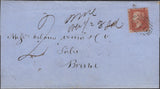 136751 1855 UNDERPAID MAIL NEATH, GLAMORGAN TO BRISTOL WITH DIE 2 1D PL.6 (SG24)(AH) MISSING IMPRIMATUR LETTERING.