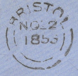 136751 1855 UNDERPAID MAIL NEATH, GLAMORGAN TO BRISTOL WITH DIE 2 1D PL.6 (SG24)(AH) MISSING IMPRIMATUR LETTERING.