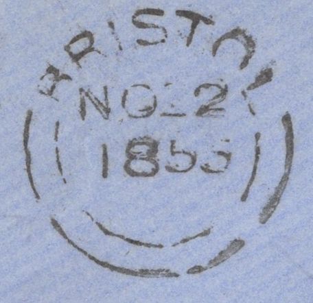 136751 1855 UNDERPAID MAIL NEATH, GLAMORGAN TO BRISTOL WITH DIE 2 1D PL.6 (SG24)(AH) MISSING IMPRIMATUR LETTERING.