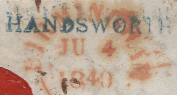 136761 1840 MAIL HANDSWORTH, BIRMINGHAM TO FRANCE WITH 'HANDSWORTH' RECEIVERS HAND STAMP (BM328) AND BOXED 'PY. P/No.15' HAND STAMP (BM261) BOTH IN BLUE.