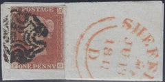 136766 1841 PIECE WITH 1D RED PL.8 (SG7)(FG) IN STATE ONE.