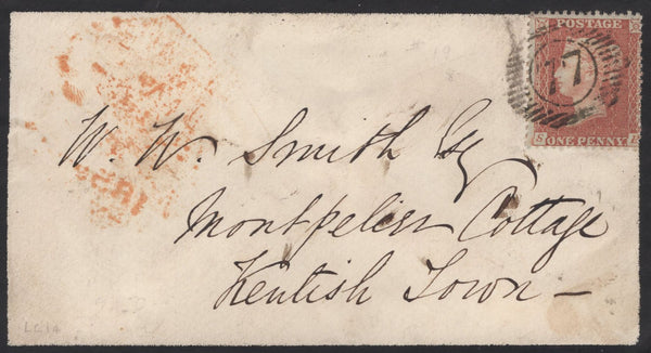 136772 1855 MOURNING ENVELOPE USED IN LONDON WITH DIE 2 1D PL.6 (SPEC C6)(SB).