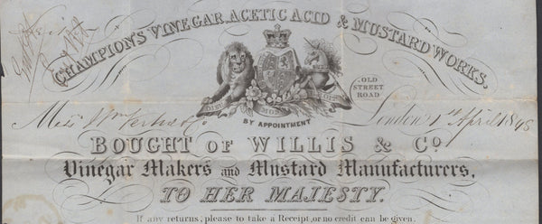 136777 1848 WRAPPER LONDON TO LEITH WITH FINE PRINTED BILLHEAD 'Vinegar Makers and Mustard Manufacturers'.