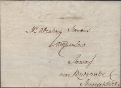 136779 1778 MAIL LONDON TO BRIDGWATER WITH 'Partington' STRAIGHT LINE RECEIVERS HAND STAMP.