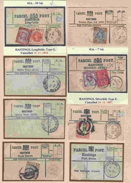 136797 HASTINGS, SUSSEX COLLECTION OF PARCEL POST LABELS 1887-1978 (37 ITEMS).