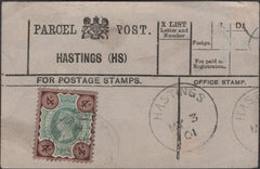 136798 HASTINGS, SUSSEX COLLECTION OF PARCEL POST LABELS 1894-1915 (16 ITEMS).