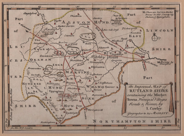 136812 1744 'An Improved MAP of RUTLAND SHIRE...' BY I COWLEY.