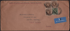 136820 1939 AIR MAIL LONDON TO NEW YORK WITH PHOTOGRAVURE 9D (SG447) AND 1S (SG449) X 3.