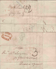 136846 1823 MAIL USED IN LONDON WITH 'Two Py Post/Unpaid/New Road' HAND STAMP (L501a) TURNED AND RE-USED TO GRAY'S INN SQRE.
