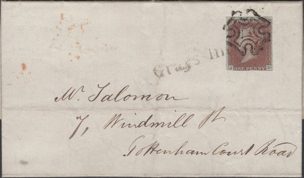 136848 1841 LETTER AND 1858 LARGE PIECE WITH TWO DIFFERENT 'GRAYS INN' RECEIVERS HAND STAMPS.