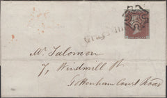 136848 1841 LETTER AND 1858 LARGE PIECE WITH TWO DIFFERENT 'GRAYS INN' RECEIVERS HAND STAMPS.