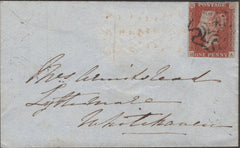 136852 1845 MAIL CARLISLE TO WHITEHAVEN WITH 1D PL.61 (SG8)(HA) MALTESE CROSS CANCELLATION.