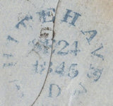 136852 1845 MAIL CARLISLE TO WHITEHAVEN WITH 1D PL.61 (SG8)(HA) MALTESE CROSS CANCELLATION.