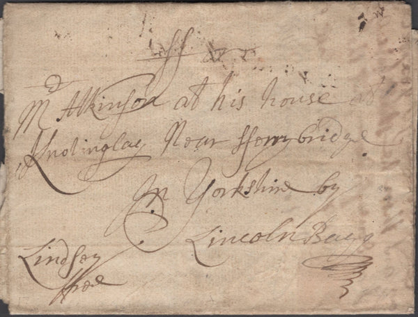 136857 1713 FREE MAIL TO FERRYBRIDGE WITH MANUSCRIPT 'Lincoln Bag'.
