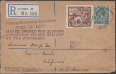 136868 1924 REGISTERED MAIL IPSWICH TO CALIFORNIA WITH KGV 4D AND 1½D 1924 WEMBLEY (SG431).