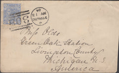 136871 1884 MAIL STIRLING TO MICHIGAN, USA WITH 2½D BLUE (SG157) PL.23.