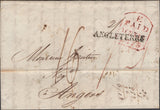 136874 1819 MAIL NEWCASTLE UPON TYNE TO ANGERS WITH VARIOUS HAND STAMPS.
