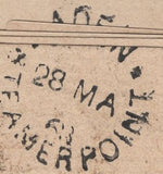 136876 1868 UNDERPAID MAIL LONDON TO ADEN WITH 10D DEEP RED-BROWN (SG114) AND 'INSUFFICIENTLY/PREPAID' HAND STAMP.