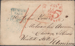 136877 1852 MAIL DUNDEE TO CHICAGO WITH VARIOUS HAND STAMPS.