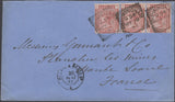 136880 1881 MAIL BIRMINGHAM TO FRANCE WITH 1D VENETIAN RED (SG166) X 3 'BIRMINGHAM' SQUARED CIRCLES.