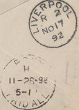 136881 1892 MAIL SNAITH, NORTH YORKSHIRE TO NEW YORK WITH ½D VERMILION (SG197) AND 4½D (SG206a).