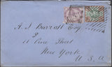 136885 1890 MAIL LONDON TO NEW YORK WITH 1D LILAC (SG172) AND 4D (SG205) HOSTER CANCELLATION.