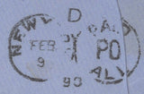 136885 1890 MAIL LONDON TO NEW YORK WITH 1D LILAC (SG172) AND 4D (SG205) HOSTER CANCELLATION.