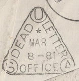 136886 1881 UNCLAIMED MAIL LONDON TO NEW YORK WITH VARIOUS INSTUCTIONAL HAND STAMPS.