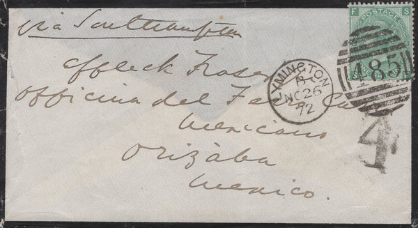 136887 1872 MOURNING ENVELOPE LYMINGTON, HANTS TO MEXICO.