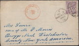 136898 1868 MAIL MANCHESTER TO NEW YORK WITH 6D LILAC PL.6 (SG104)(BB).