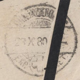 136900 1880 MOURNING ENVELOPE COLCHESTER TO SWITZERLAND WITH ½D PL.13 (SG48) AND 1D VENETIAN RED (SG166) X 2.