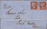136923 1856 MAIL LONDON TO SOUTH MOLTON WITH SG29 X 2 FROM PLATES 40 AND 29.