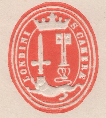 136931 1890 PENNY POSTAGE JUBILEE, MAIL FROM THE GUILDHALL EXHIBITION WITH 1D REVENUE GUILDHALL EXHIBITION HAND STAMP.