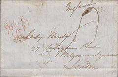 136934 1841 MAIL 'COPENHAGEN HARBOUR' TO LONDON WITH 'SHIP LETTER/LONDON' DATE STAMP.