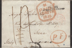136937 1845 MOURNING WRAPPER LONDON TO SIENA, TOSCANA, ITALY.