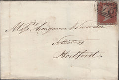 136943 1844 WRAPPER ST ALBANS TO  HERTFORD WITH 1D (SG8) AND ON REVERSE 'HERTFORD' SKELETON HAND STAMP (HE219).