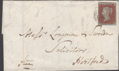 136944 1844 LETTER HITCHIN TO HERTFORD WITH 1D (SG8) AND ON REVERSE 'HERTFORD' SKELETON HAND STAMP (HE219).