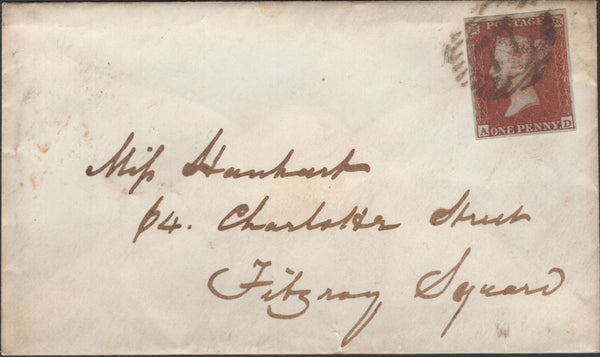 136966 1853 MAIL USED IN LONDON WITH 1D PL.152 (SG8)(AD) MISSING IMPRIMATUR LETTERING.