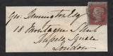 136977 1854 MOURNING ENVELOPE WRAY, LANCS TO LONDON WITH 1D (SG17) AND 'WRAY' UDC (LA1356).