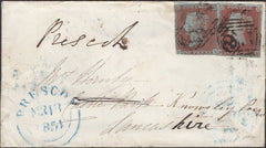 136987 1851 MAIL FALMOUTH TO LANCASHIRE, RE-DIRECTED WITH 'FLUSHING' UDC (CO91).