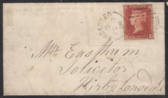 136996 1858 MOURNING ENVELOPE HORNBY, LANCS TO KIRBY LONSDALE WITH 'HORNBY LANC' UDC (LA535).