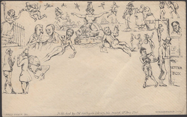 137016 CIRCA 1890 DERAEDEMAEKER RE-PRINT SOUTHGATE CARICATURE NO.1 REFERRING TO POSTAL MATTERS.