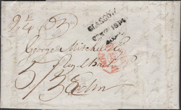 137019 1814 BANKING MAIL GLASGOW TO EDINBURGH WITH HIGH POSTAL CHARGE '5/3½'.