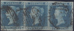 137027 1849 2D BLUE PL.4 (SG14) STRIP OF THREE LETTERED IE IF IG.