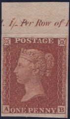 137028 1855 DIE 2 1D PL.13 IMPERFORATE IMPRIMATUR LETTERED AB WITH CONSTANT VARIETY 'SPOT NEAR QUEEN'S MOUTH'.